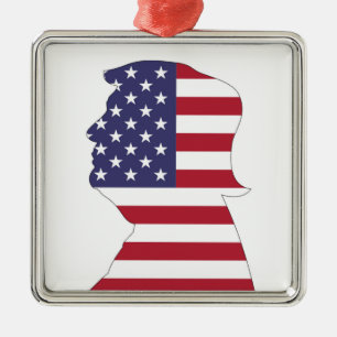 PRESIDENT DONALD TRUMP AMERICAN FLAG METALEN ORNAMENT