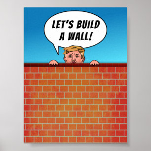 President Donald Trump bouwt een Wall Funny Cartoo Poster