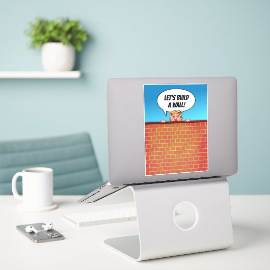 President Donald Trump bouwt een Wall Funny Cartoo Sticker (Laptop op bureau)