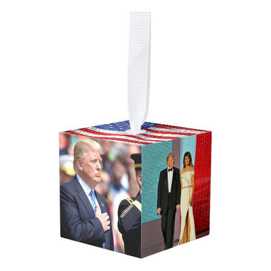 President Donald Trump Foto Kerstmis Kubus Ornament (Voorkant hoekig)