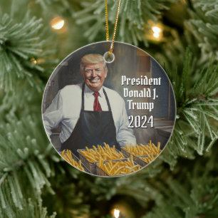 President Donald Trump Franse frietjes Kerst 2024 Keramisch Ornament