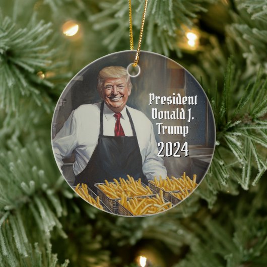 President Donald Trump Franse frietjes Kerst 2024 Keramisch Ornament (Boom)