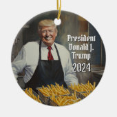 President Donald Trump Franse frietjes Kerst 2024 Keramisch Ornament (Voorkant)