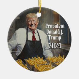 President Donald Trump Franse frietjes Kerst 2024 Keramisch Ornament