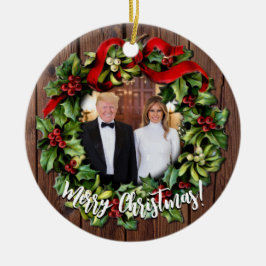 President Donald Trump & Melania 2022 Holly Wreath Keramisch Ornament