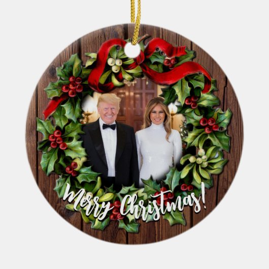 President Donald Trump & Melania 2022 Holly Wreath Keramisch Ornament (Voorkant)