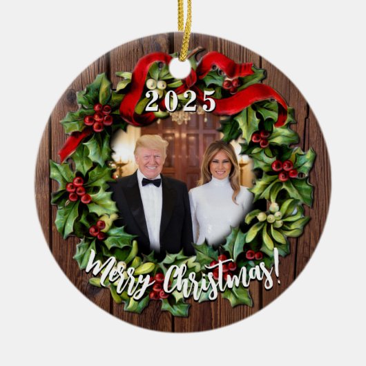 President Donald Trump & Melania 2023 Holly Wreath Keramisch Ornament (Voorkant)