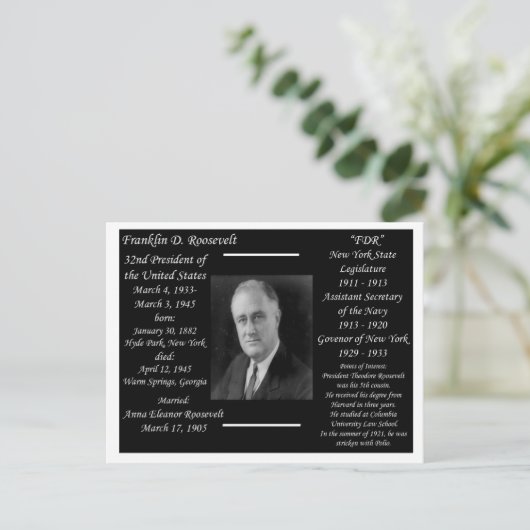 President Franklin D Roosevelt Briefkaart (Staand voorkant)