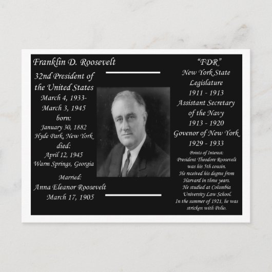 President Franklin D Roosevelt Briefkaart (Voorkant)
