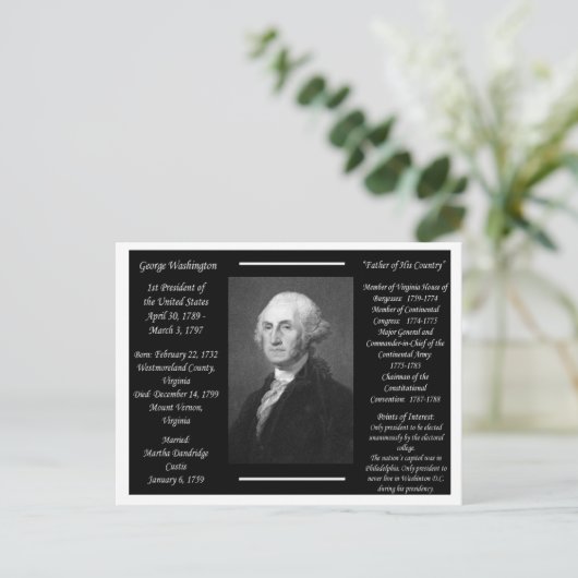 President George Washington Briefkaart (Staand voorkant)