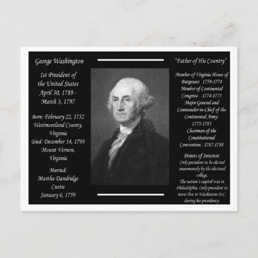 President George Washington Briefkaart (Voorkant)