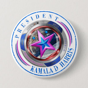 President Harris/Walz Stamp Medallion Ronde Button 7,6 Cm