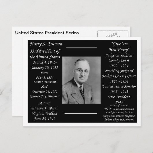 President Harry Truman Briefkaart (Voorkant / Achterkant)