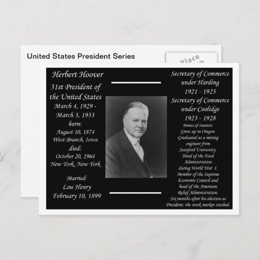 President Herbert Hoover Briefkaart (Voorkant / Achterkant)