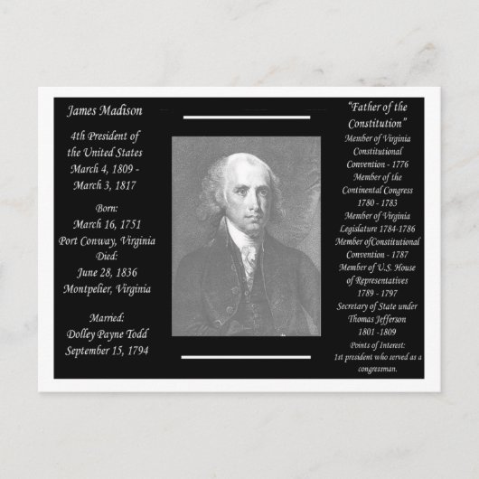 President James Madison Briefkaart (Voorkant)