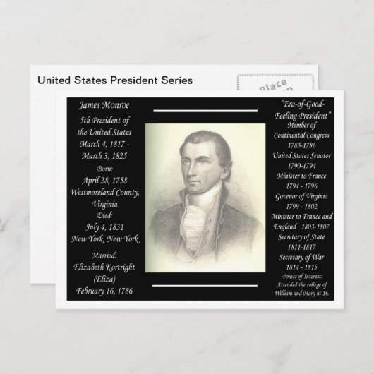 President James Monroe Briefkaart (Voorkant / Achterkant)