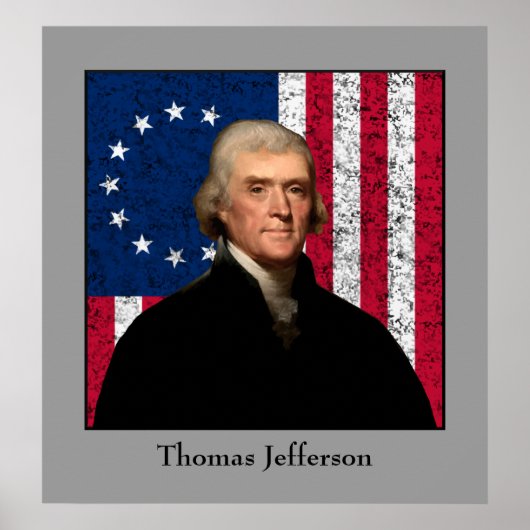 President Jefferson en de Amerikaanse vlag Poster (Voorkant)