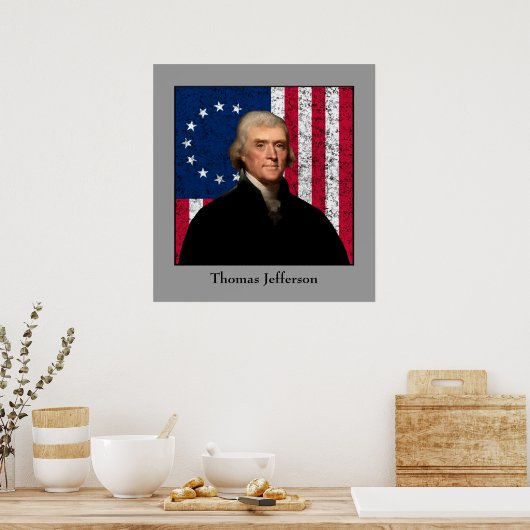 President Jefferson en de Amerikaanse vlag Poster (Keuken)