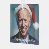 President Joe Biden en Santa Hat Glas Ornament (Voorkant links)