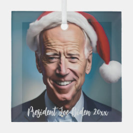 President Joe Biden en Santa Hat Glas Ornament