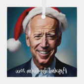 President Joe Biden en Santa Hat Glas Ornament (Achterkant)