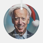 President Joe Biden en Santa Hat Glas Ornament (Voorkant)