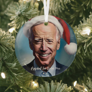 President Joe Biden en Santa Hat Glas Ornament