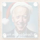 President Joe Biden en Santa Hat Glazen Onderzetter (Achterkant)