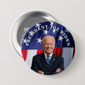 President Joe Biden op Red. White en Blue Magnet Ronde Button 7,6 Cm (Voorkant /achterkant)