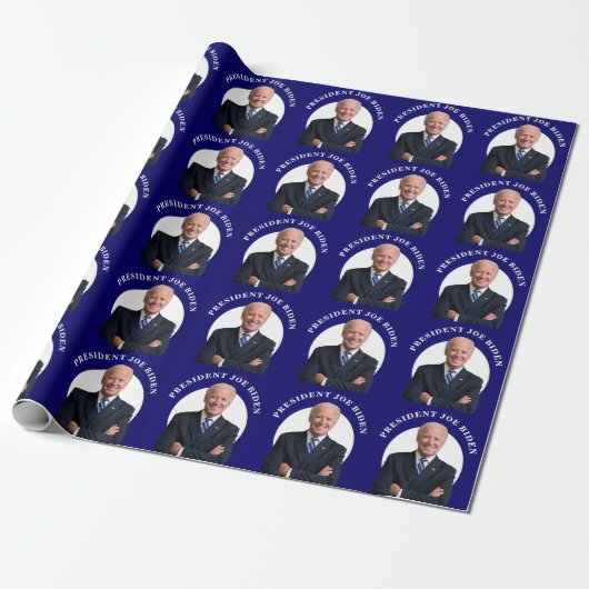 President Joe Biden-portret op blauw Cadeaupapier (Uitgerold)