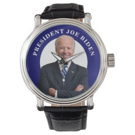 President Joe Biden-portret op blauw Horloge