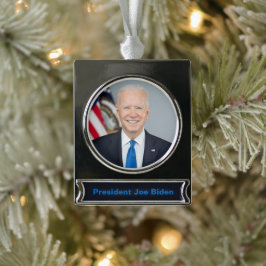 President Joe Biden White House Portrait Silver Verzilverd Banner Ornament