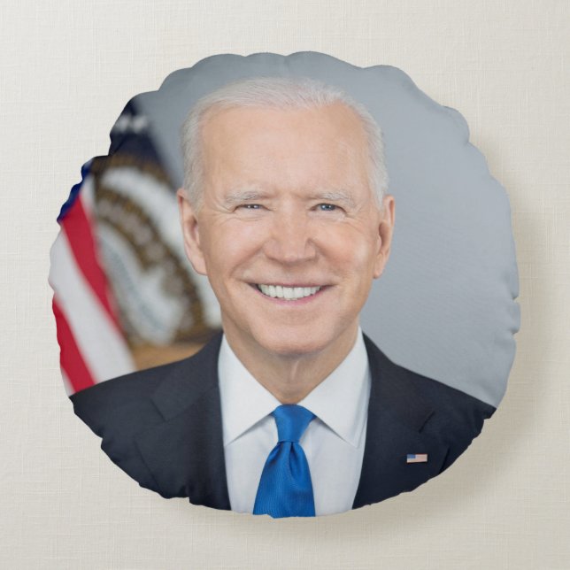 President Joe Biden White House Portret Rond Kussen (Voorkant)