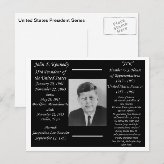 President John F Kennedy Briefkaart (Voorkant / Achterkant)