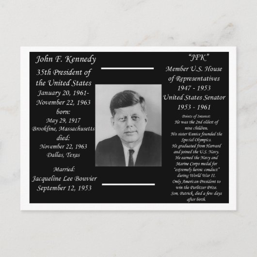 President John F Kennedy Briefkaart (Voorkant)