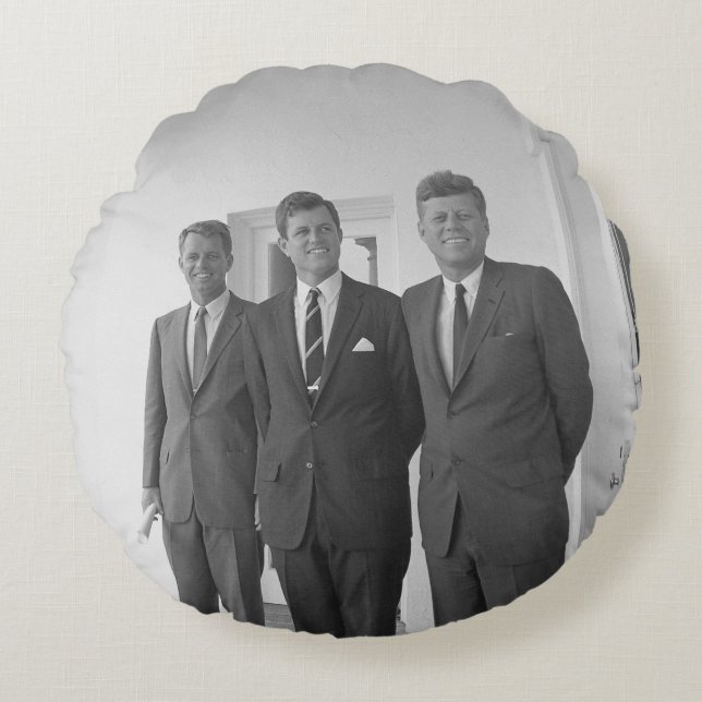 President John Kennedy & Brothers Amerikaanse Came Rond Kussen (Voorkant)
