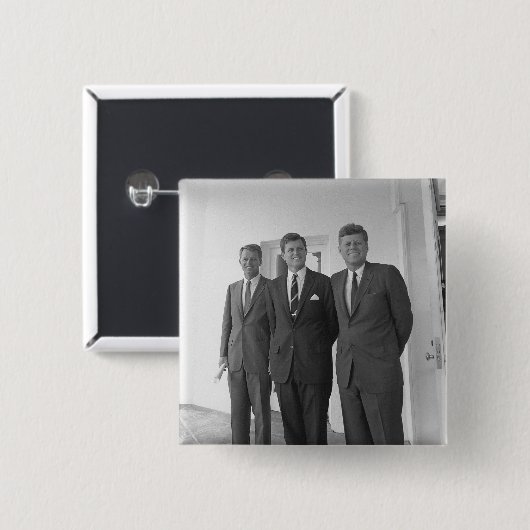 President John Kennedy & Brothers Amerikaanse Came Vierkante Button 5,1 Cm (Voorkant /achterkant)
