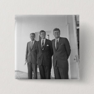 President John Kennedy & Brothers Amerikaanse Came Vierkante Button 5,1 Cm