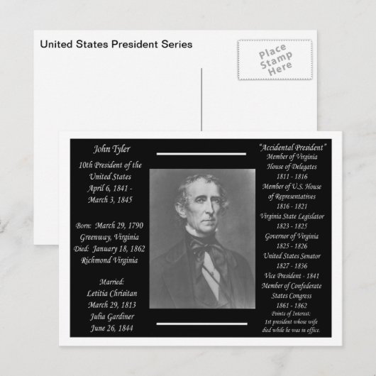 President John Tyler Briefkaart (Voorkant / Achterkant)