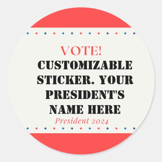 President kandidaat. Ronde Sticker (Voorkant)