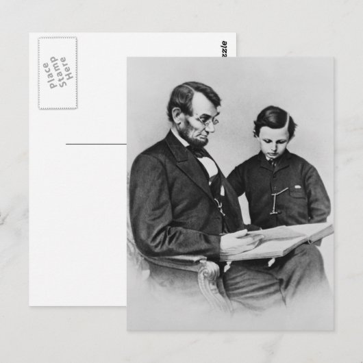 President Lincoln Briefkaart - Lezen met zoon Tad (Voorkant / Achterkant)