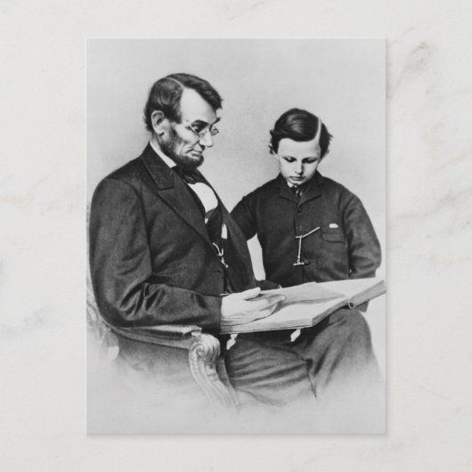President Lincoln Briefkaart - Lezen met zoon Tad (Voorkant)