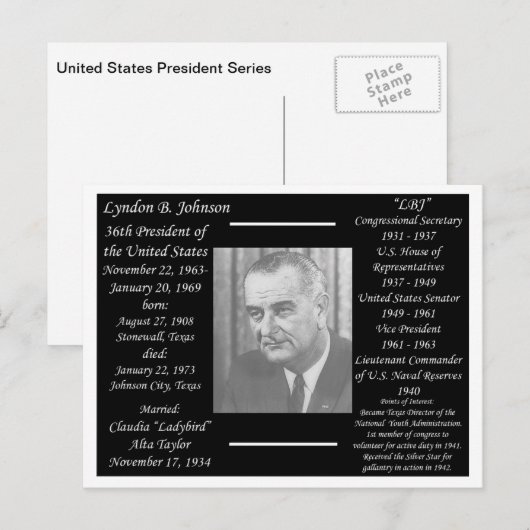 President Lyndon Johnson Briefkaart (Voorkant / Achterkant)