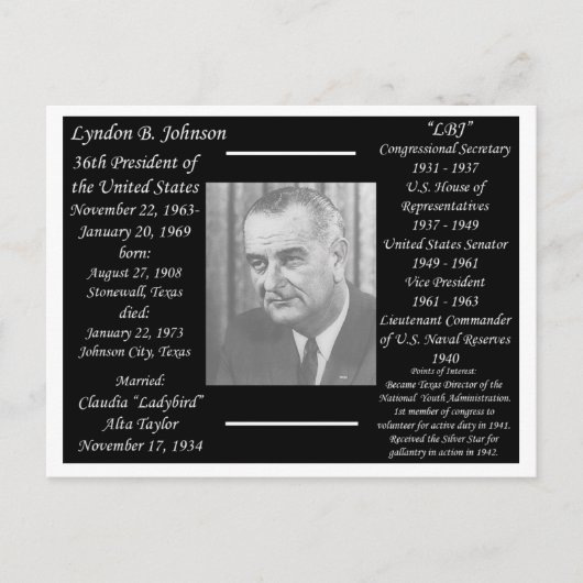 President Lyndon Johnson Briefkaart (Voorkant)
