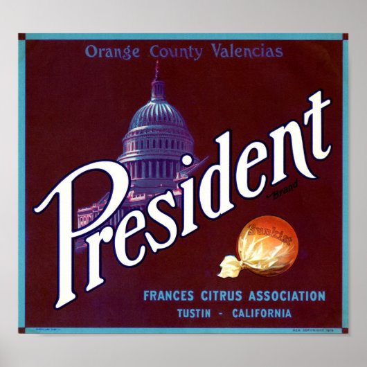 President Merk Oranje County Valencias Fruit Labe Poster (Voorkant)