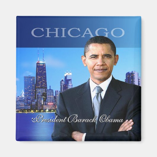 President Obama Chicago Skyline Magnet (Voorkant)