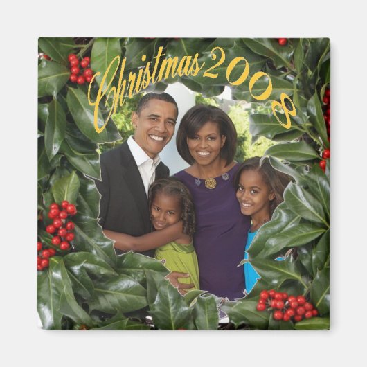 President Obama Eerste Familie Kerstmis 2008 Magneet (Voorkant)