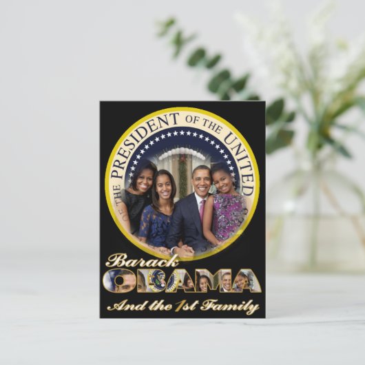 PRESIDENT OBAMA EN FRIST FAMILIE BRIEFKAART (Staand voorkant)