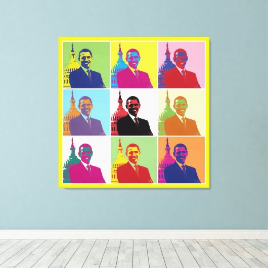 President Obama Funky Modern Pop Art Canvas Afdruk (Insitu (Houten vloer))
