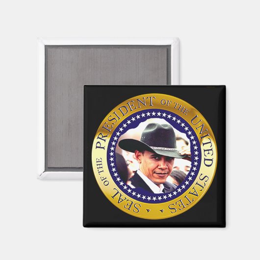 President Obama Magnet (cowboy pet) (Voorkant / Achterkant)